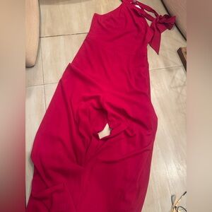 She + Sky Vibrant Crimson Sleeveless Jumpsuit